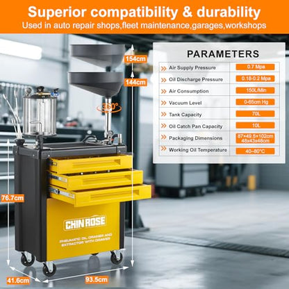 Waste Oil Drain Tank, Pneumatic Oil Drainer, 61pcs Tools Included | Upgraded Design, Oil Lift Drain and Extractor, Air Operated - color: with 61pcs Tools