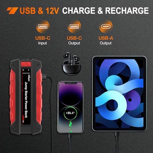 Nilight 1500A Car Battery Jump Starter for Up to 7.0L Gas & 5.5L Diesel Engines 12V Portable Jump Start Booster Pack Jump Box with Jumper Cables DC Output and LED Light - color: 1500A