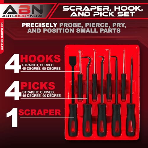 ABN Precision Scraper, Hook, and Pick 9-Piece Set – Small 6.5in and Large 10in Automotive and Electronic Tools