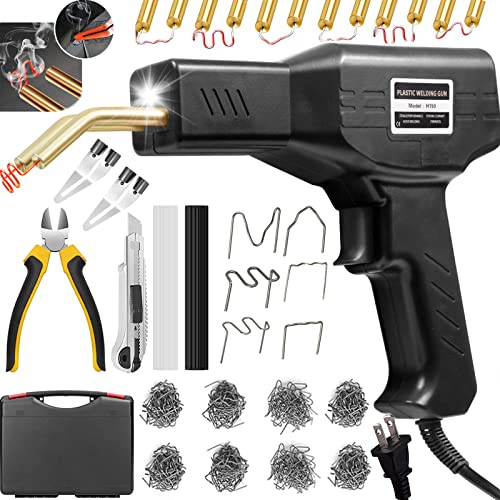 150W Upgraded Plastic Welder Kit,800PCS Hot Stapler Welding Machine Car Bumper Repair Kit,2 in 1 Plastic Welder Soldering Gun with Weld Rods,6 Types Staples for Bumper/Kayak/Plastic Product Repairs - color: Black
