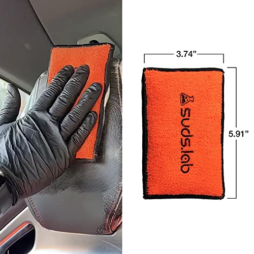 Suds Lab DS Detailing Scrub Sponge – Microfiber Scrub Pad for Car Detailing, Two Textures for Polishing & Scrubbing, Durable & Absorbent, Multi-Surface Use, Washable & Reusable – 6 Pack, Orange - size: Set of 6
