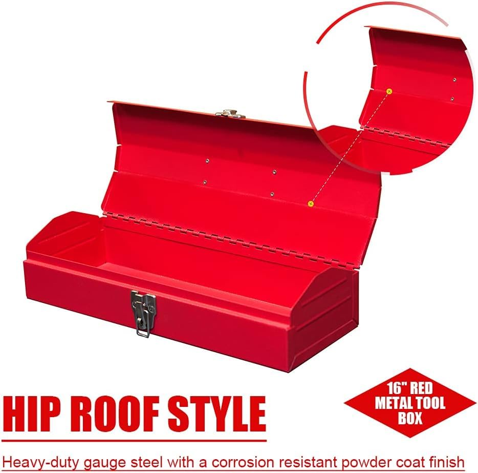 2PCS Portable Tool Box, Metal Tool Box, 4 Non-Slip Foot Pads, Ideal for Trailer, Mechanic, DIY-ers, Car Toolbox, Workshops, Garages, Repair Shops,Red - size: 2P-Red