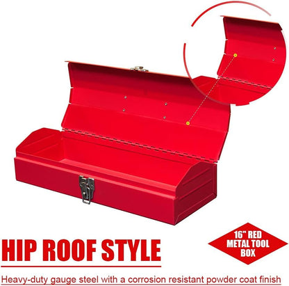 2PCS Portable Tool Box, Metal Tool Box, 4 Non-Slip Foot Pads, Ideal for Trailer, Mechanic, DIY-ers, Car Toolbox, Workshops, Garages, Repair Shops,Red - size: 2P-Red