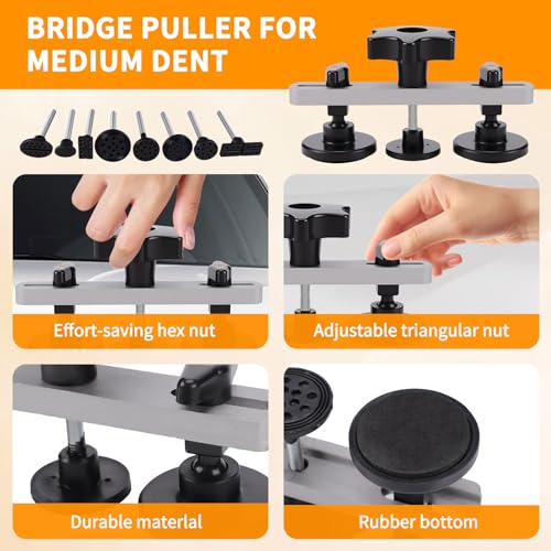 128Pcs Paintless Dent Puller Kit Auto Refrigerator Door Ding Removal Tools | 2-in-1 Slide Hammer T-Bar, Easy DIY Operation, Car Door Dents, Professional Use