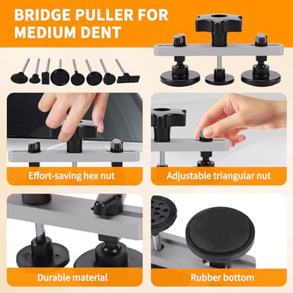 128Pcs Paintless Dent Puller Kit Auto Refrigerator Door Ding Removal Tools | 2-in-1 Slide Hammer T-Bar, Easy DIY Operation, Car Door Dents, Professional Use