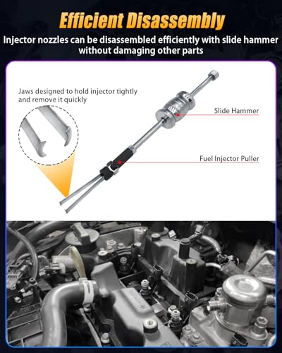 Fuel Injector Removal Tool Kit Compatible with Ford Volvo 1.0L 1.6L 2.0L 2.3L 2.7L 3.5L Engines, Fuel Injector Remover Slide Hammer Puller Set Replaces 9997410 310-206