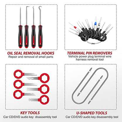 Nilight Trim Removal Tool 88Pcs, Auto Push Pin Bumper Retainer Clip Set Fastener Terminal Remover Tool Adhesive Cable Clips Kit Car Panel Radio Removal Auto Clip Pliers - color: 88 Clips+ Remover Tools Red