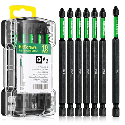 PH2 Phillips Bits #2 – 10 Pack 4" Extra Long Impact Driver Bits,S2 Steel Magnetic Screwdriver Bits for Power Tools and Screw Guns - size: 4"-10pcs