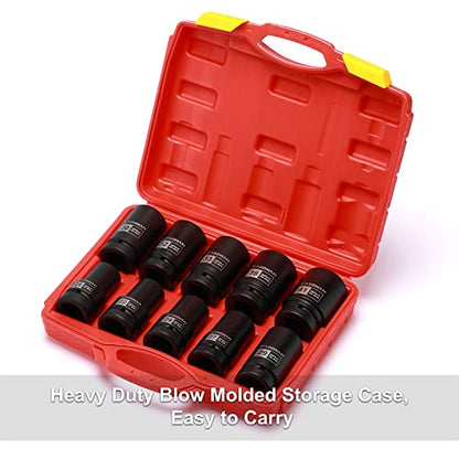 CASOMAN 10PCS 1-Inch Drive Deep Impact Socket Set, Metric, CR-MO, 21,22,24,27,29,30,32,33,38,41mm, Deep Spindle Axle Nut Impact Socket Set - size: Multiple Sizes, style: Deep