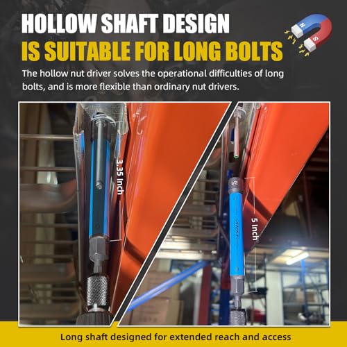 6 PCS Hollow Nut Driver Set, Magnetic nut driver set, Hollow Shaft Nut Driver Set, SAE, Color Coded, Hex Sizes, 1/4 to 9/16-Inch, Nut Setter, Hollow Nut Driver with 5-Inch Extended Reach - size: 6 PCS Hollow Magnetic Nut Driver Set