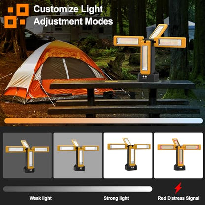 13200mAh Rechargeable Solar Work Light with Folding Stand and Carrying Bag, AODOO 8000 Lumen Stepless Dimmable , White/Warm/Nature White/RED(SOS) with Detachable Tripod (Orange(Tripod with Pulley)) - color: Orange(Tripod with pulley)