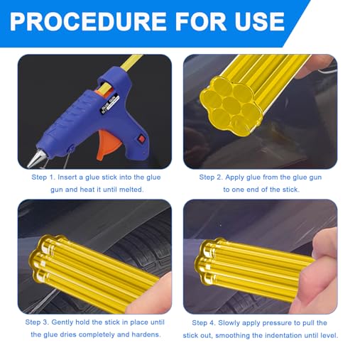 Yellow PDR Glue Sticks 10 Pack - High Viscosity Paintless Dent Repair Glue Maximum Holding Power for Doors, Hoods & Rigid Panels - Professional Dent Puller Kit