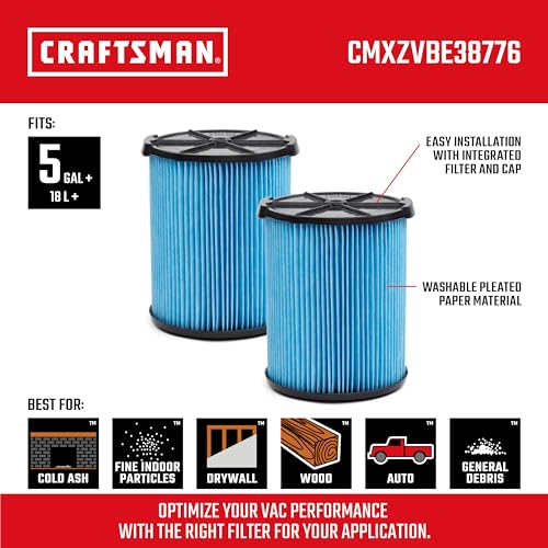 CRAFTSMAN CMXZVBE38776 Genuine 5-20 Gal. Fine Dust Wet Dry Vacuum Filter - size: 2-Pack, style: Fine Dust