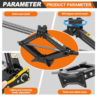 HSHa Scissor Lift Jack 2 Ton Capacity Heavy-Duty Scissor Jack 4.33"-15.35", Foldable Portable Scissor Lift Jack with Ratchet Handle, Universal Car Emergency Kit for Car SUV, Black