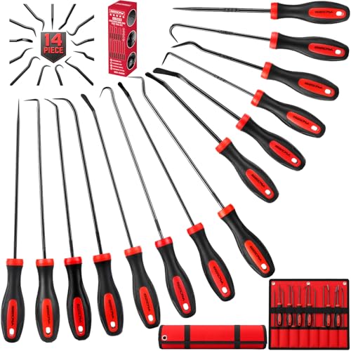 14PCS Pick and Hook Tool Set, Long and Mini Precision Pick Tools with Non-Slip Handles for O-Ring, Seal, Gasket and Hose Removal, Automotive Hook and Pick Set for Car Repair and Mechanical Maintenance - color: 14PCS Pick & Hook Set