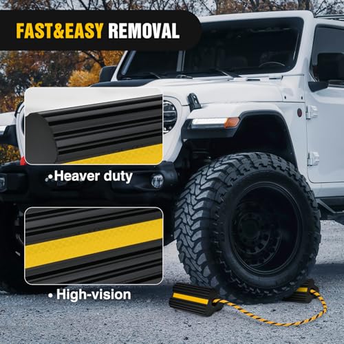 Nilight Wheel Chocks Rubber Yellow Reflective Strips 2 Pack with Rope | Heavy Duty Tire Chock Blocks Stopper Stabilizer for RV Car Travel Trailer Camper Truck Motorcycle Accessories Parki - size: 2 Pack Wheel Chocks