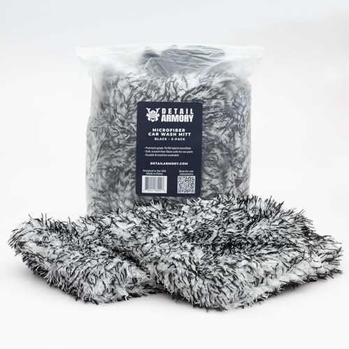 Microfiber Car Wash Mitt, Plush Cleaning Fibers, Scratch-Free, Swirl-Free, Lint-Free, 8in x 11in, Machine Washable, 2-Pack (Black) - color: Black