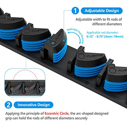 PLUSINNO 4 Pack Vertical Fishing Rod Rack, Wall Mounted Fishing Rod holder, 4 Packs Fishing Pole Holders Hold Up to 36 Rods or Combos, Fishing rod holders for garage, Fishing Gear and Gifts for Men - style: Blue 4-pack (store 36 combos)