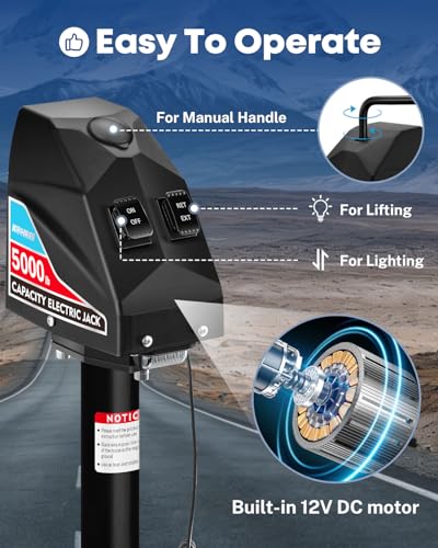 Kohree Electric Trailer Jack 5000lbs, Heavy Duty A-Frame Electric Power Tongue Jack with Waterproof Cover & LED Light for Travel Trailers, Camper, RV, 12V DC with Wiring, 9.8"-31.7" Lift - size: 5000 LBS with Standard Wiring