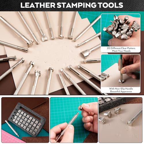 Nicpro 160PCS Upgrade Leather Tooling Kit Leather Working Tools Kit with Storage Handbag, Professional Leather Making Craft Tools Kit for Stamping Sewing Carving Cutting Punching Leather Working - size: 160PCS
