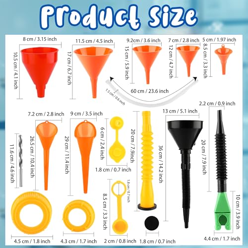 30 Pcs Automotive Funnel Set Wide Mouth Fuel Oil Funnel Plastic Long Neck Funnels for Automotive Flexible Right Angle with Detachable Spout and Filter for Water Gasoline Coolant Engine