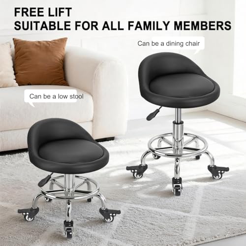 FLOLXNB Rolling Stool Low Roller Seat PU Leather, Rolling Chair Height Adjustable, Garage Stool with Wheels for Manicure Mechanic Home Office Garage Shop (Style 1) - style: Style 1