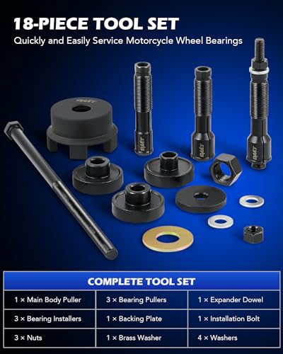 Orion Motor Tech Wheel Bearing Puller Tool Kit Compatible with Harley Davidson Motorcycles, Wheel Bearing Removal & Installation Tool for 3/4" 1" 25mm Bearings, 18pc Harley Wheel Bearing Tool | Wheel Bearing Remover Installer Tool Set for 0.75" 1" 25mm Be