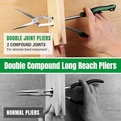 SK 2-Piece Long Needle Nose Pliers, 13'' Double Compound Long Nose Pliers | Straight Long Reach Pliers, 45° Extra-long Bent Nose Pliers,Premium CR-V Steel, with Comfort Grips