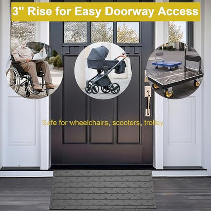 OrangeStar Heavy Duty 3" Rise Rubber Threshold Ramp | Wheelchair & Scooter Ramp with Cord Channel, Non-Slip Angled Entry for Doorways, Steps & Garages (Black, 36" Length) - size: 3in