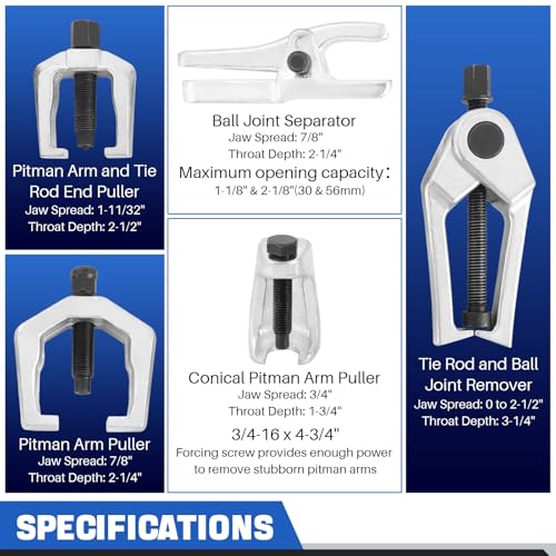 DASBET 5PCS Ball Joint Separator Front End Service Tool Kit 5-in-1 Pitman Arm Puller Tie Rod End Removal Tool Set for Front End Service Splitter Removal Kit (Blue) - color: Blue