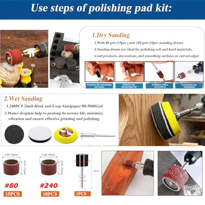 275PCS 2Inch Sanding Discs and Drum for Dremel Tool Accessories 80-5000 Grit Hook and Loop Sandpaper with 1/4" 1/8" Shank Sanding Pads Used for Resin/Rock/Making Jewelry Polishing - size: 2Inch-KIT
