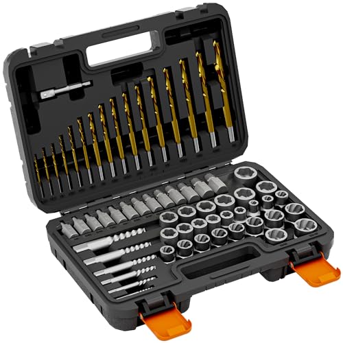 62Pcs Screw Extractor Set with Left Hand Drill Bits & Heavy Duty Nut Removers, Professional Bolt Extractor Kit for Removing Broken, Stripped, Rusted Screws and Bolts, Includes Portable Case - size: 62-Piece Screw Extractor Set