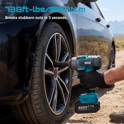 Seesii Power Tool Combo Kits,1000N.m Impact Wrench1/2, 3/8" 180N.m Impact Driver and 1/4" 50N.m Impact Drill, Brushless, 2 * 4000mAh Bartteris,Fast Charger,Impact Gun For Car Home DIY - color: Dark Blue 1000n.m + Two Batteries