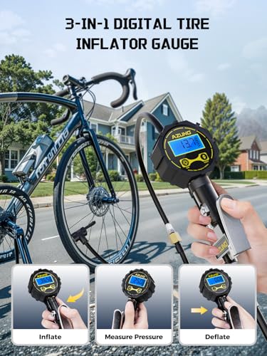 Presta Valve Adapter with Pressure Gauge, 200 PSI Bike Tire Inflator | 200 PSI Digital Gauge, Dual Presta & Schrader Chuck, Inflate, Check & Deflate, Brass Air Chuck, Air Compressor Compatible - size: Digital Upgraded