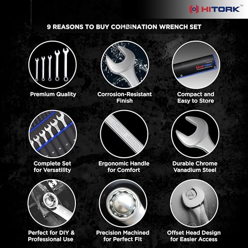 HITORK 25 Piece Metric Wrench Set (6-32 mm) CrV Steel Matt Finish with Polished Head 12 Point Box End 15° Offset Roll Up Pouch Durable Combination Wrench Set for Home, Garage & Auto Repair