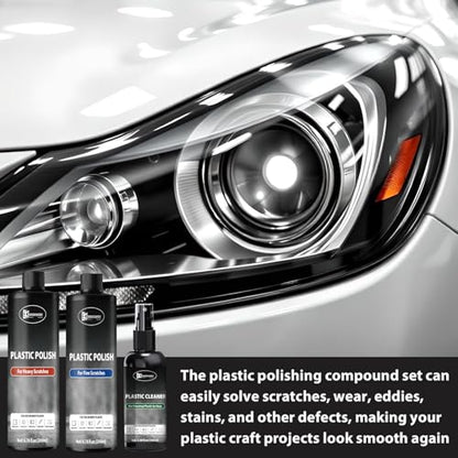 Plastic Polish Cleaner Kit, Removes Scratches & Scuffs | Plastic Scratch Remover 13.52oz and Cleaner 3.38oz, Ultra Fine Scratch Remover for Acrylic Surfaces