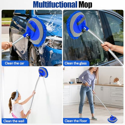 15° Curved Car Wash Brush with Long Handle 43" Extension Cleaning Mop Exterior Interior Carwash Duster 3-Section, 90° Pivoting Extralarge Microfiber Head for Scratch-Free Car, SUV & Truck (Blue) - color: Blue