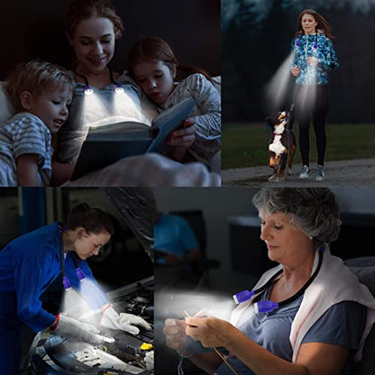LEDBOLIK Neck Reading Light Blue, 800mAh Rechargeable Book Light for Reading in Bed – 6 Brightness, Bendable Arms, Hands Free for Knitting, Crocheting - color: 800mAh Blue