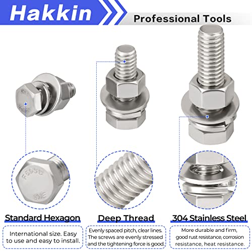 Hakkin Hex Bolts and Nuts Kit 1/4-20, 5/16-18, 3/8-16, 10 SAE Sizes 304 Stainless Steel Nuts and Bolts Assortment with Flat & Lock Washers, 240PCS Full Thread with Case, for Home, Automotive, Marine - size: 240PCS 1/4-20 5/16-18 3/8-16 Hex Bolts Silver