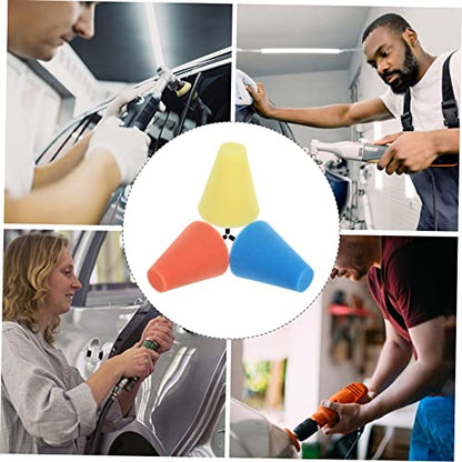 Happyyami 4sets Car Wheel Buffing Sponge Pads Cone Shaped Polishing Tool for Electric Drill for Mudguards Rims Durable Reusable Upgrade Wheel Polishing Kit for Cars Motorcycles 3pcs*4
