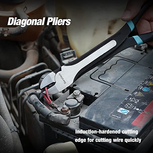 DURATECH 4 PCS Extra Long Needle Nose Pliers Set, Premium CRV Steel, 11" Long Reach Straight & 90° Bent Nose & 45°Bent Nose & Diagonal Pliers for Hard-to-Reach Narrow Spaces