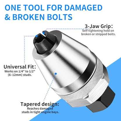 Damaged Bolt Extractor and Stud Remover Tool | Manual Grip Mechanism for 1/4" to 1/2" Broken, Stripped, Rounded or Rusted Bolts