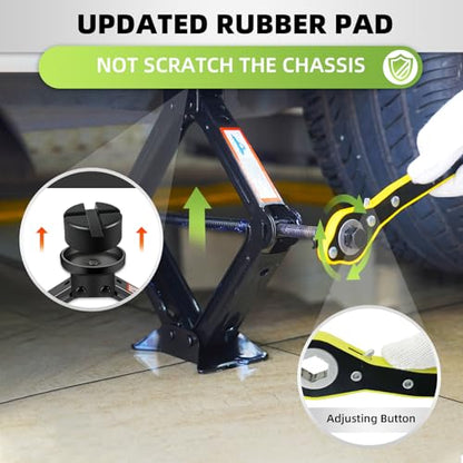 Car Jack Kit 2.5 Ton (5512 lbs) with Rubber Jack Pad,Emergency Kit Tire Changing Kit for Car SUV MPV