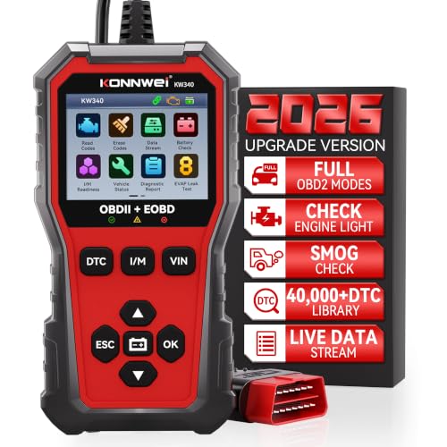 KONNWEI KW340 OBD2 Scanner Diagnostic Tool Code Reader for All OBDII Cars | Read & Clear Engine Codes, Live Data Stream, Battery Test, I/M Readiness, O2/EVAP Test, OBDII/EOBD