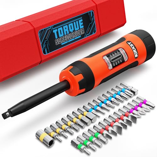 32 PCS 1/4" Drive Long Shank Torque Screwdriver, 10-80 Inch Pound Torque Screwdriver Set with S2 Bits and Socket Adapter for Maintenance, Tools, Bike Repairing and Mounting - size: 10-80 in.-lb. L