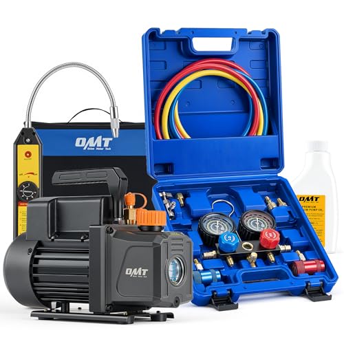 Orion Motor Tech 4 cfm AC Vacuum Pump and Gauge Set, Single-Stage AC Manifold Gauge Set with Vacuum Pump for R454B R1234yf R32 R410a System, Spark-Proof HVAC Vacuum Pump Kit with Overheat Protection - size: 4.0 CFM&R1234yf R454B