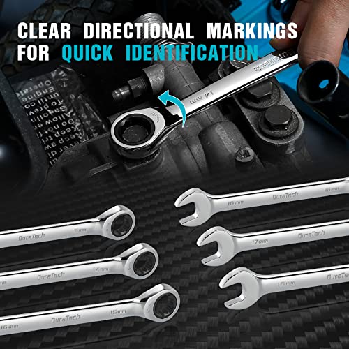 DURATECH 12-Piece Ratcheting Combination Wrench Set, Metric, 8-19mm | 72-Tooth, CR-V Steel, Organized in Storage Case
