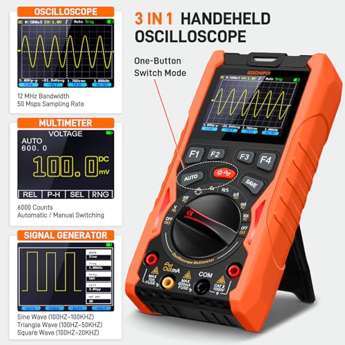 Handheld Oscilloscope Multimeter GOCHIFIX Waveform Generator 12MHz Bandwidth 50MSa/s Sampling Rate USB Lab Oscilloscopes Portable 3 in 1 Automotive Digital Oscilloscope with Signal Generator Kit - style: 12 Mhz