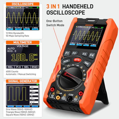 Handheld Oscilloscope Multimeter GOCHIFIX Waveform Generator 12MHz Bandwidth 50MSa/s Sampling Rate USB Lab Oscilloscopes Portable 3 in 1 Automotive Digital Oscilloscope with Signal Generator Kit - style: 12 Mhz