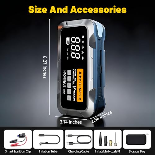 4000A Car Jump Starter with Air Compressor150PSI | Portable Car Battery Jump Starter, 12V Jump Box Battery Pack (8L Gas 6L Diesel Engine) with Boost, LEDLight and Jumper Cables - color: Sliver